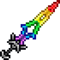 8-bit pixel image of a sword with rainbow colors
